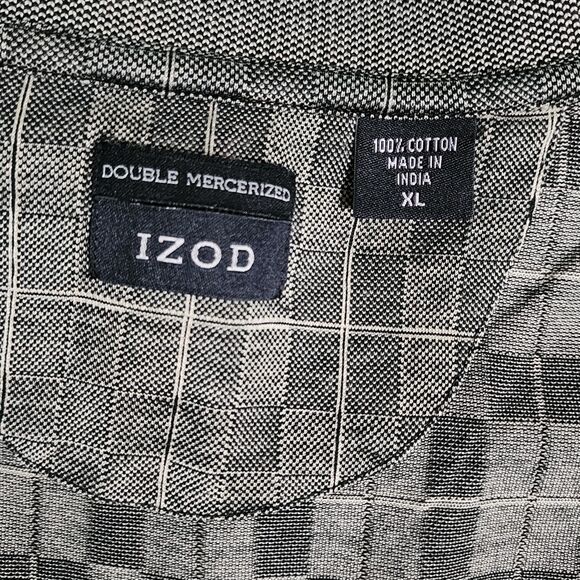 IZOD Double Mercerized Mens Cotton Checkered Polo Shirt Grey Beige Golf Size XL - Picture 6 of 9